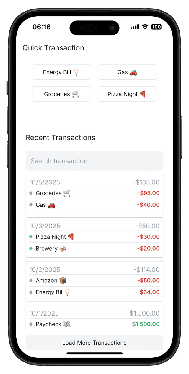 Budgeting app mockup