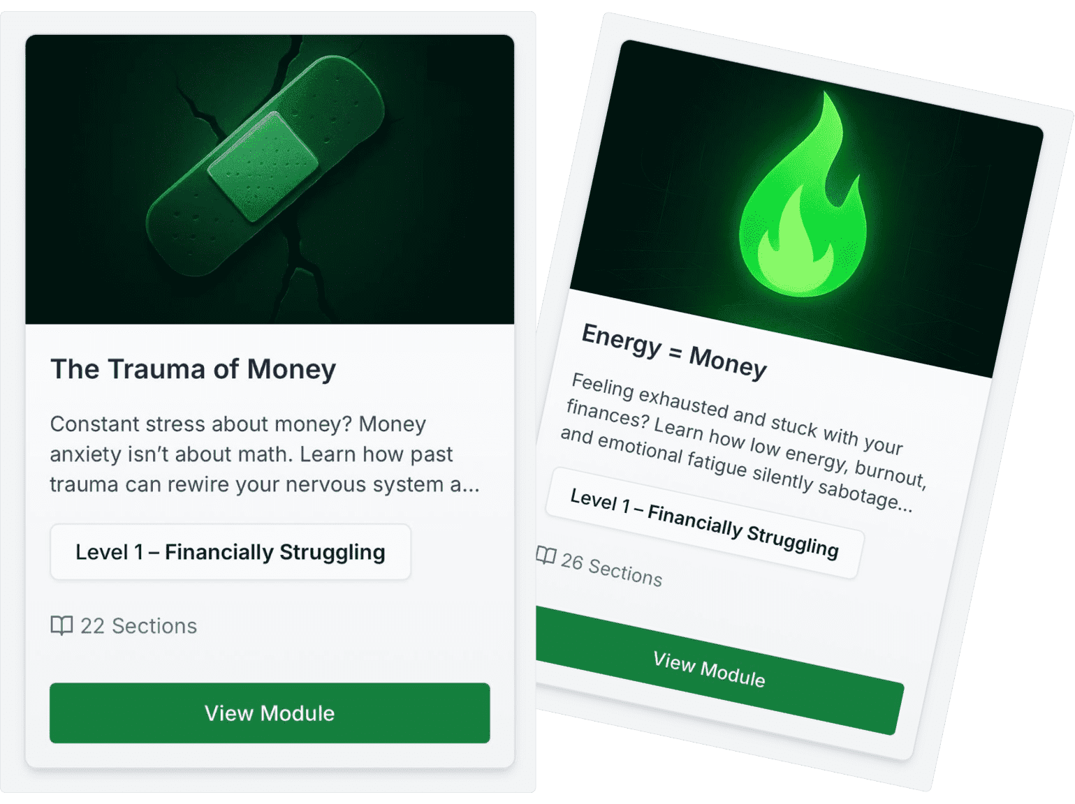Personal finance learning module cards